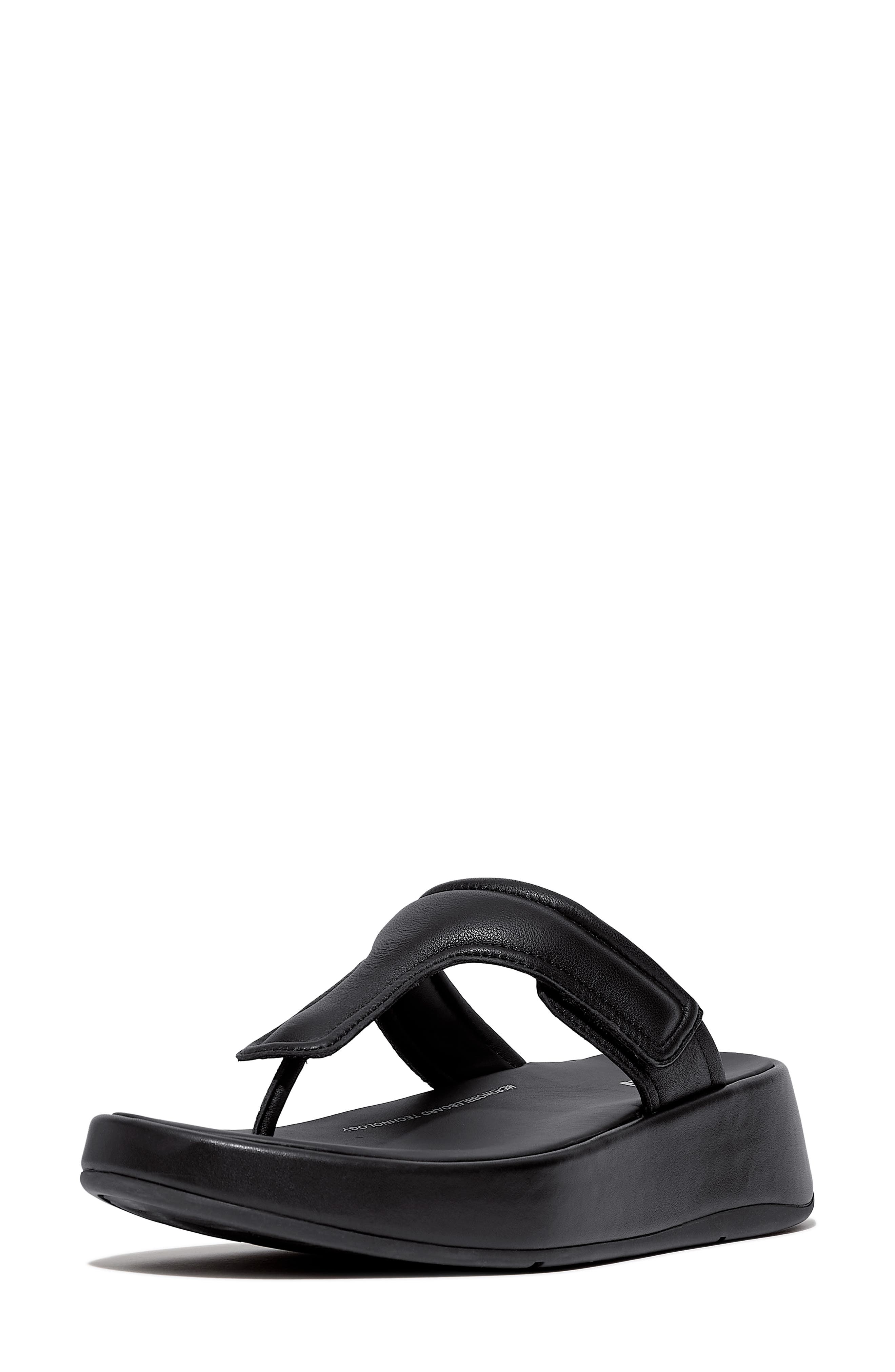 FitFlop Adjustable Padded Leather Thong Sandal, Main, color, Black