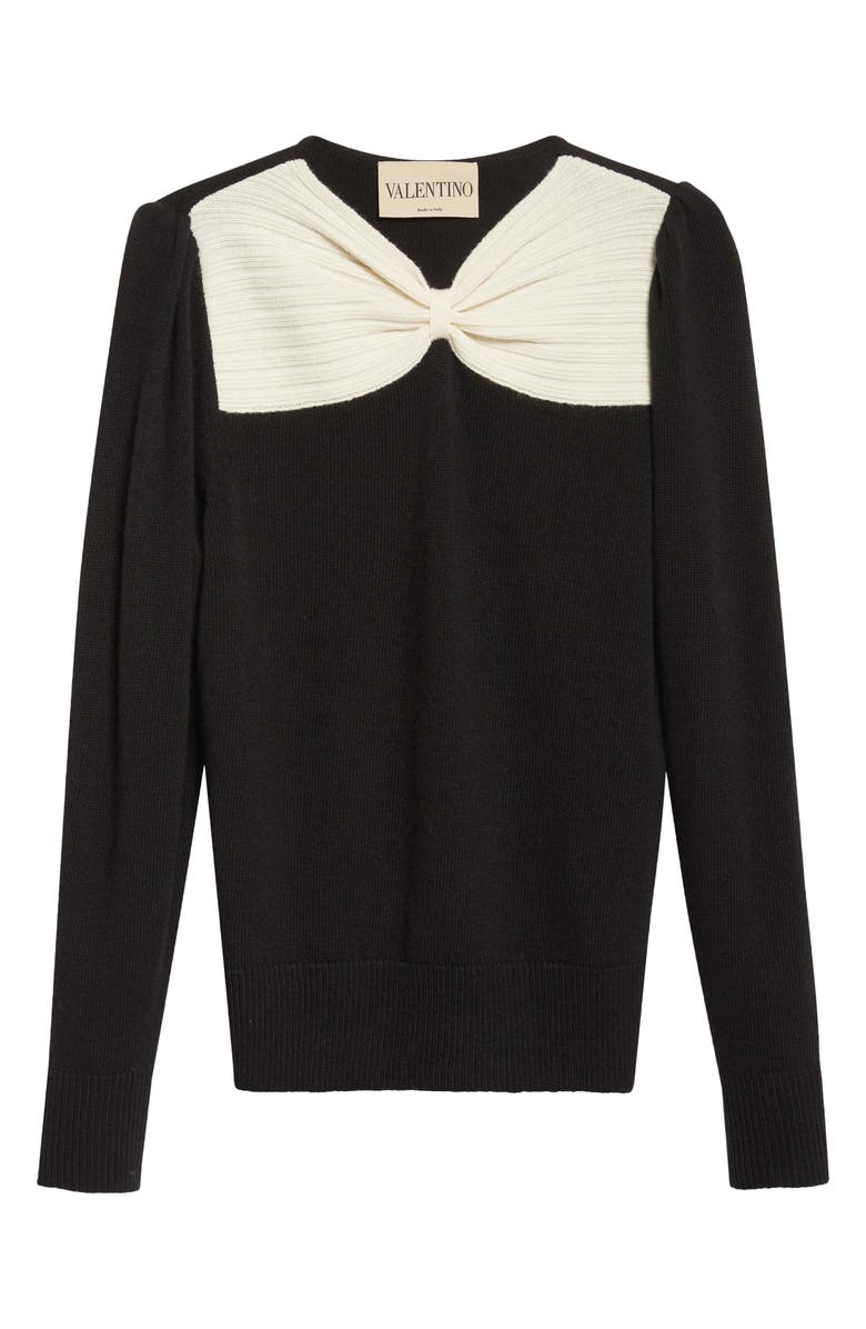 Valentino Bow Detail Virgin Wool Sweater, Main, color, Black/ Ivory