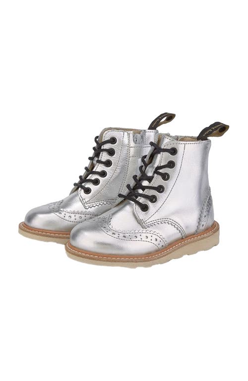 Young Soles Sidney Brogue Boot In Silver