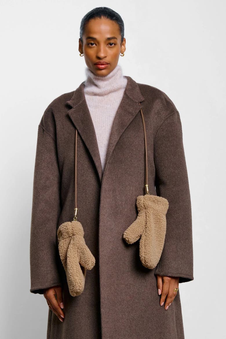 Teddy Mittens with Cord in Tan, Alternate, color, Tan