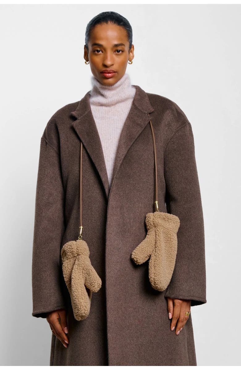 Katie Loxton Teddy Mittens with Cord in Tan, Alternate, color, 