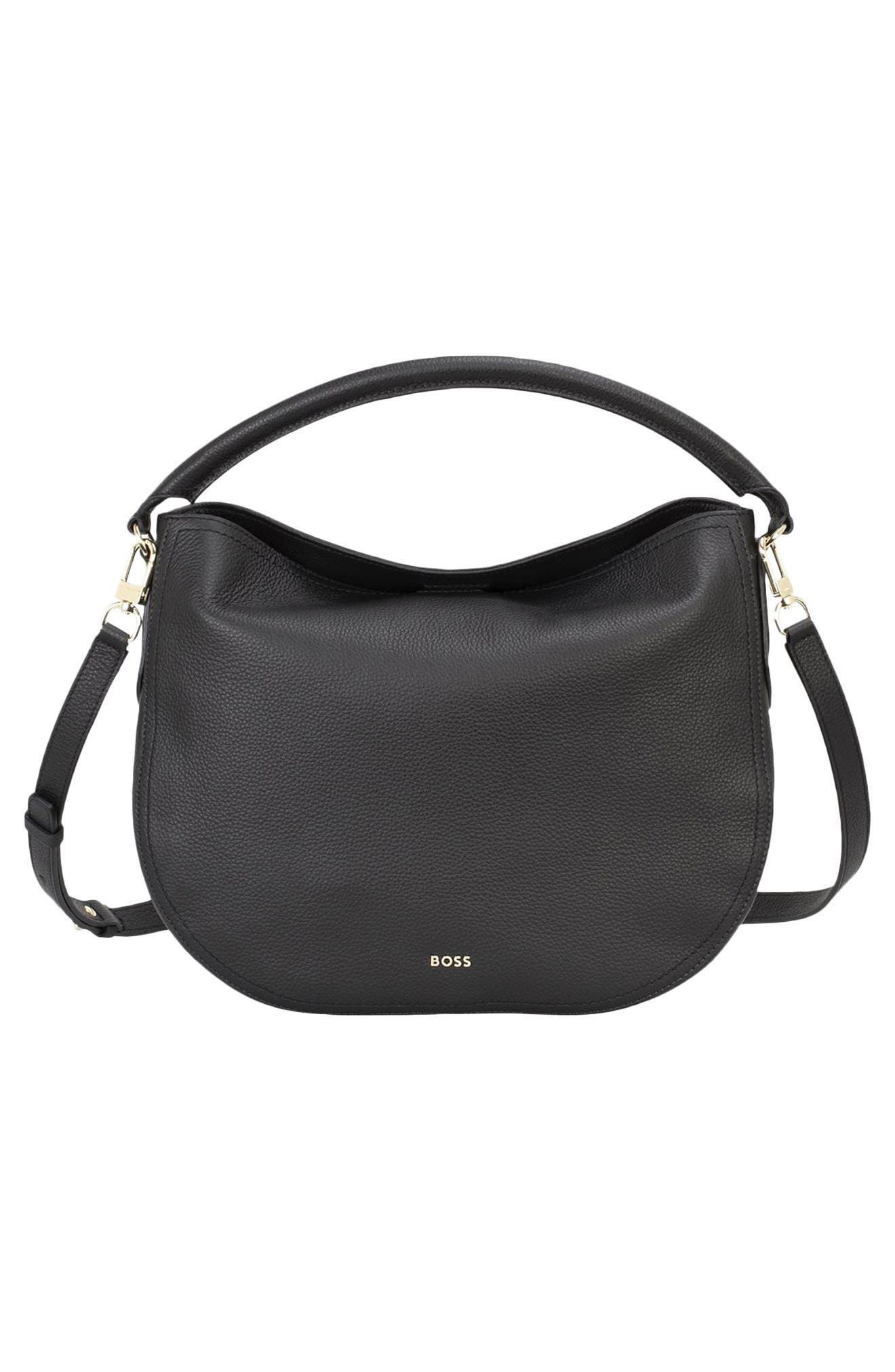 HUGO Lenah Leather Shoulder Bag, Alternate, color, Black