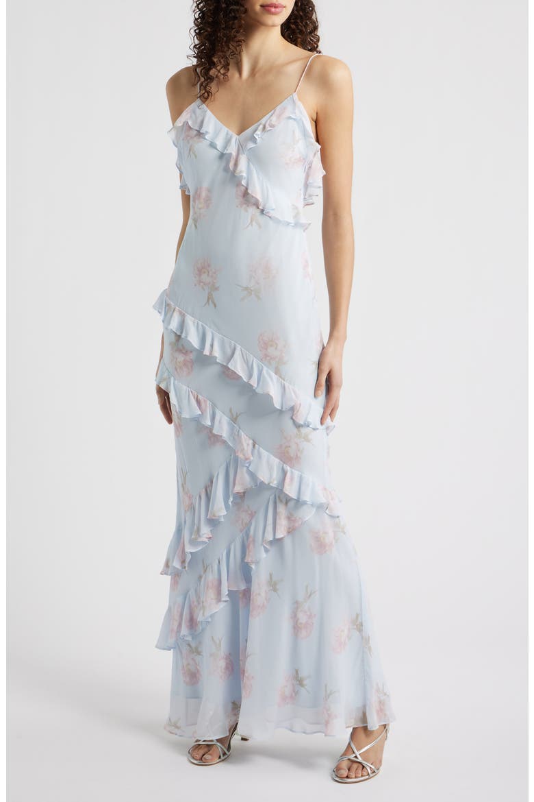 Rialto Floral Ruffle Dress, Main, color, BLUE ROAN