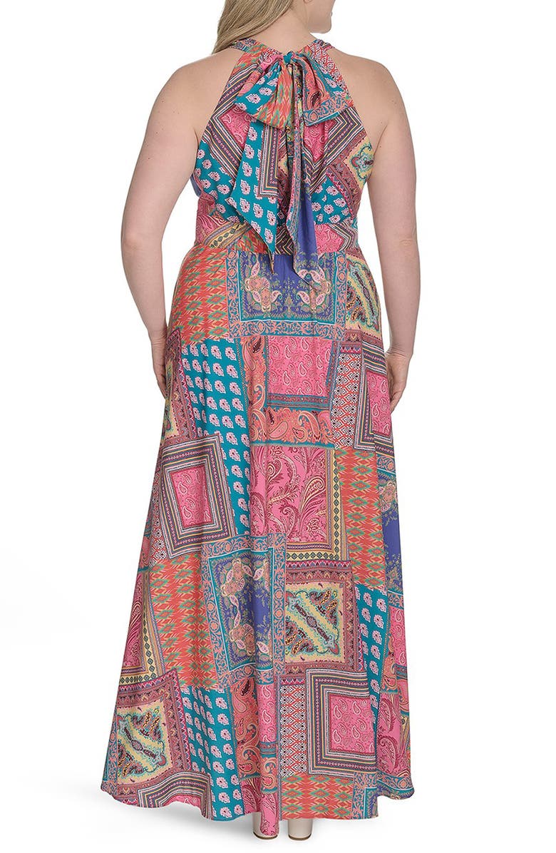 Eliza J Mixed Scarf Print Sleeveless Maxi Dress, Alternate, color, Pink Multi