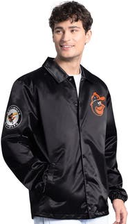 STARTER Men's Starter Black Baltimore Orioles Cooperstown Collection Point Man Full-Snap Coaches Jacket