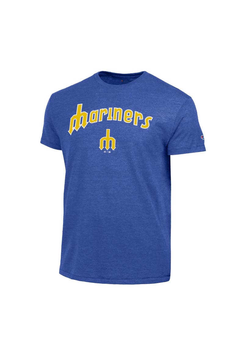 Men's Champion  Royal Seattle Mariners Cooperstown Wordmark Lockup Tri-Blend T-Shirt, Alternate, color, Royal