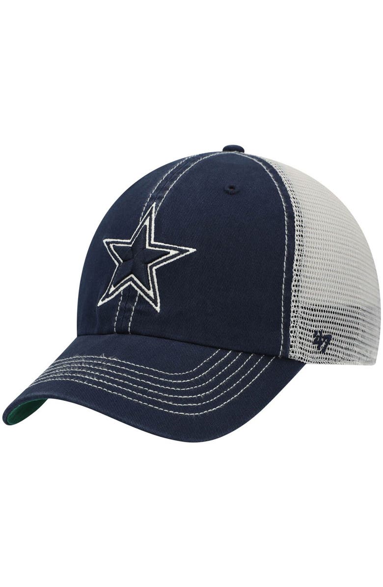 '47 Men's '47 Navy/White Dallas Cowboys Trawler Trucker Clean Up Snapback Hat, Main, color, 