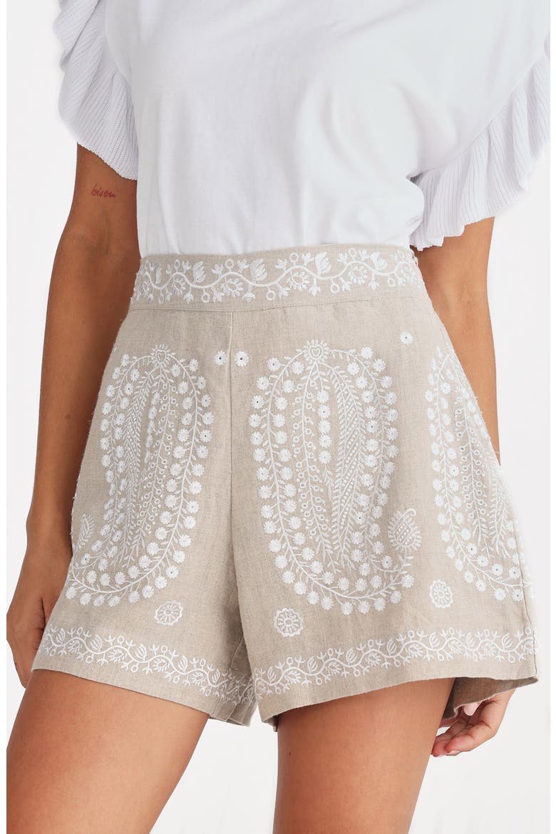 Johari Shorts, Alternate, color, NATURAL/ EMBROIDERY