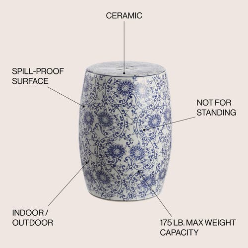 Jonathan Y Lotus Blossom 17.5" Chinoiserie Ceramic Drum Garden Stool In Blue/white