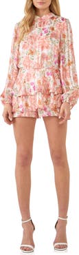 Endless Rose Water Color Floral Open Back Long Sleeve Romper