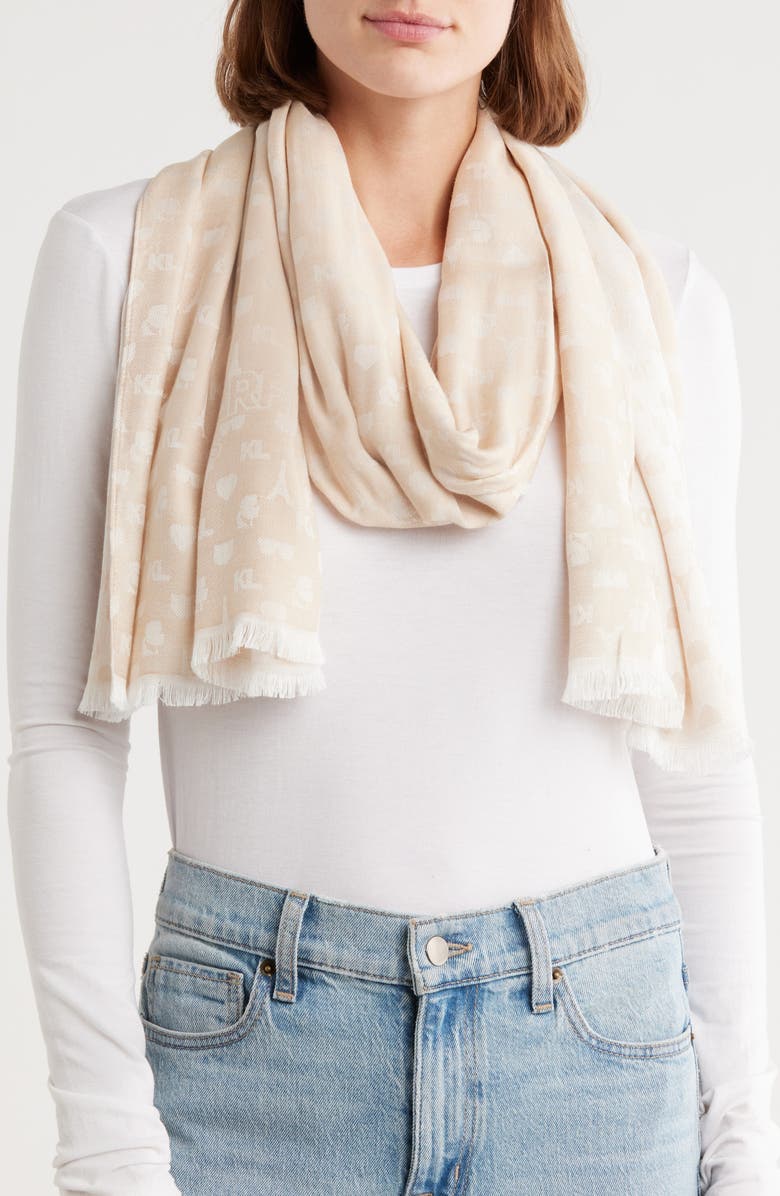 KARL LAGERFELD PARIS Karl Icon Scarf, Main, color, Latte