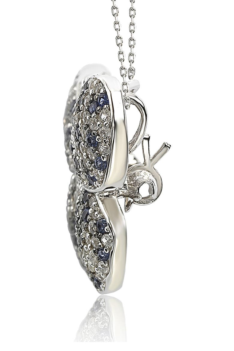Sterling Silver Pavé Blue Sapphire & Lab Created White Sapphire Butterfly Pendant Necklace, Alternate, color, BLUE