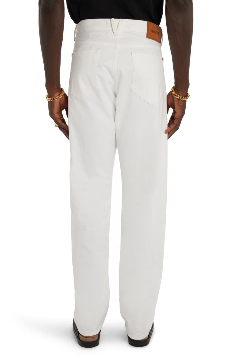 Versace Medusa Buckle Straight Leg Jeans, Alternate, color, White
