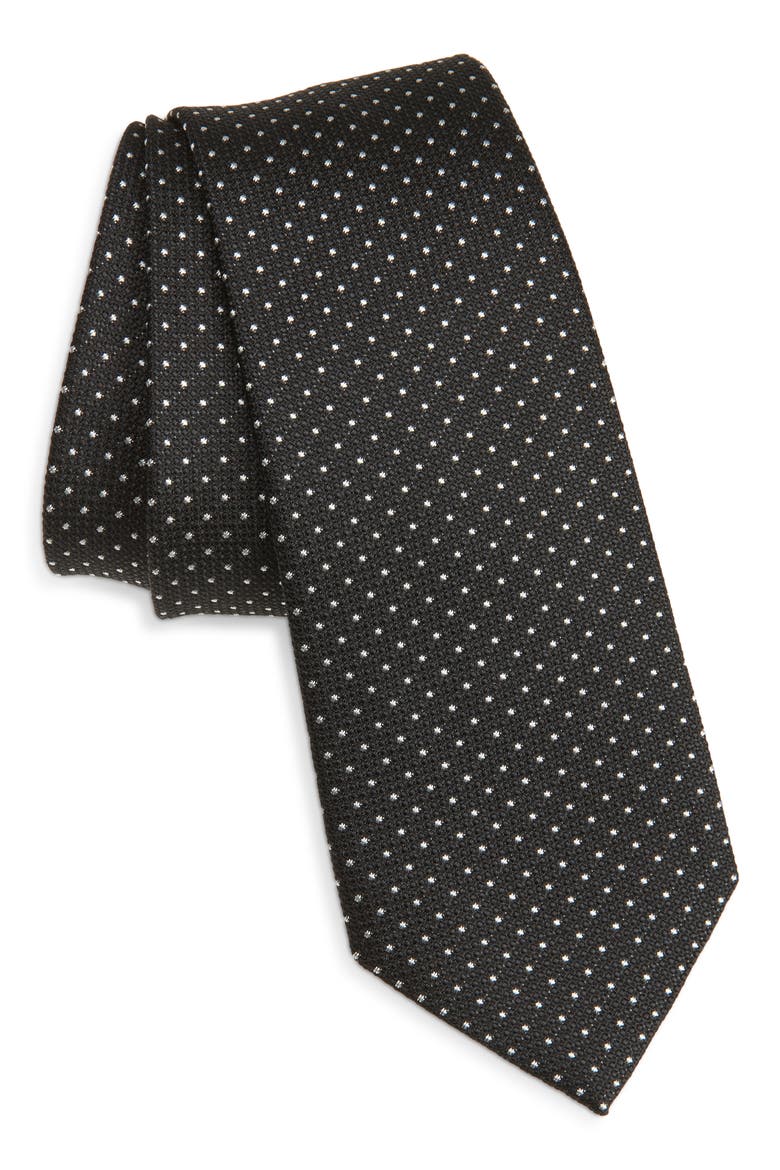 Micro Dot Skinny Silk Tie, Main, color, BLACK/ WHITE
