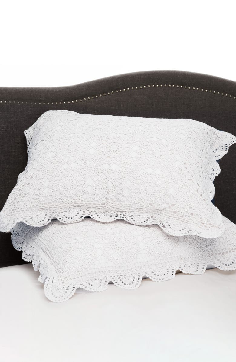 MELANGE HOME Handstitched 2-Pack Crochet Shams, Alternate, color, White