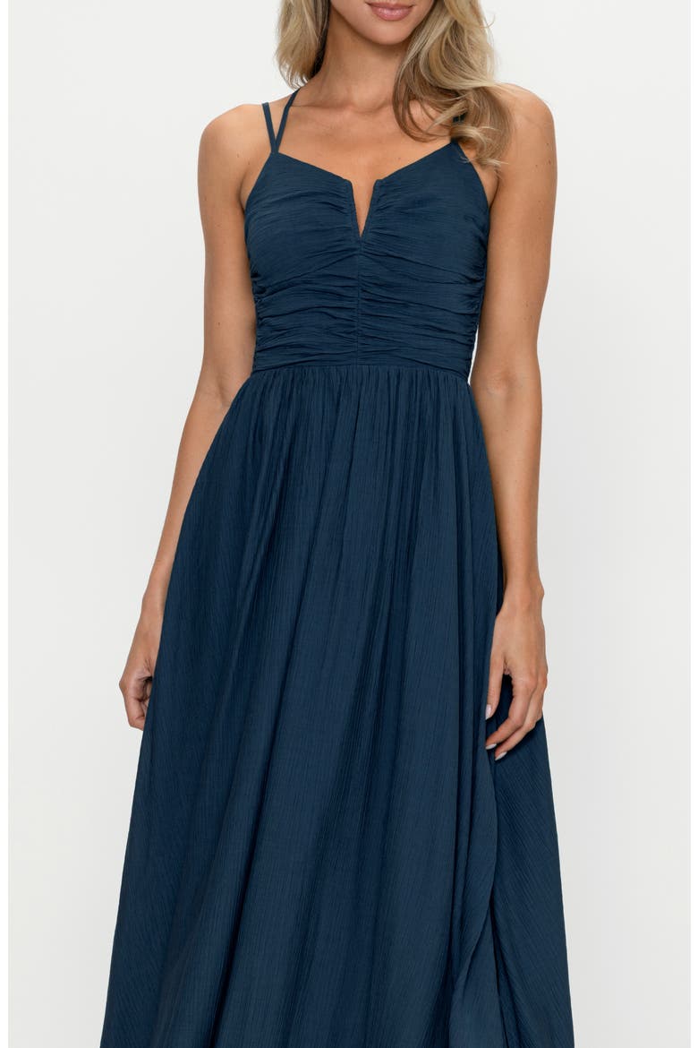 Smocked Strappy Midi Dress, Alternate, color, DARK BLUE