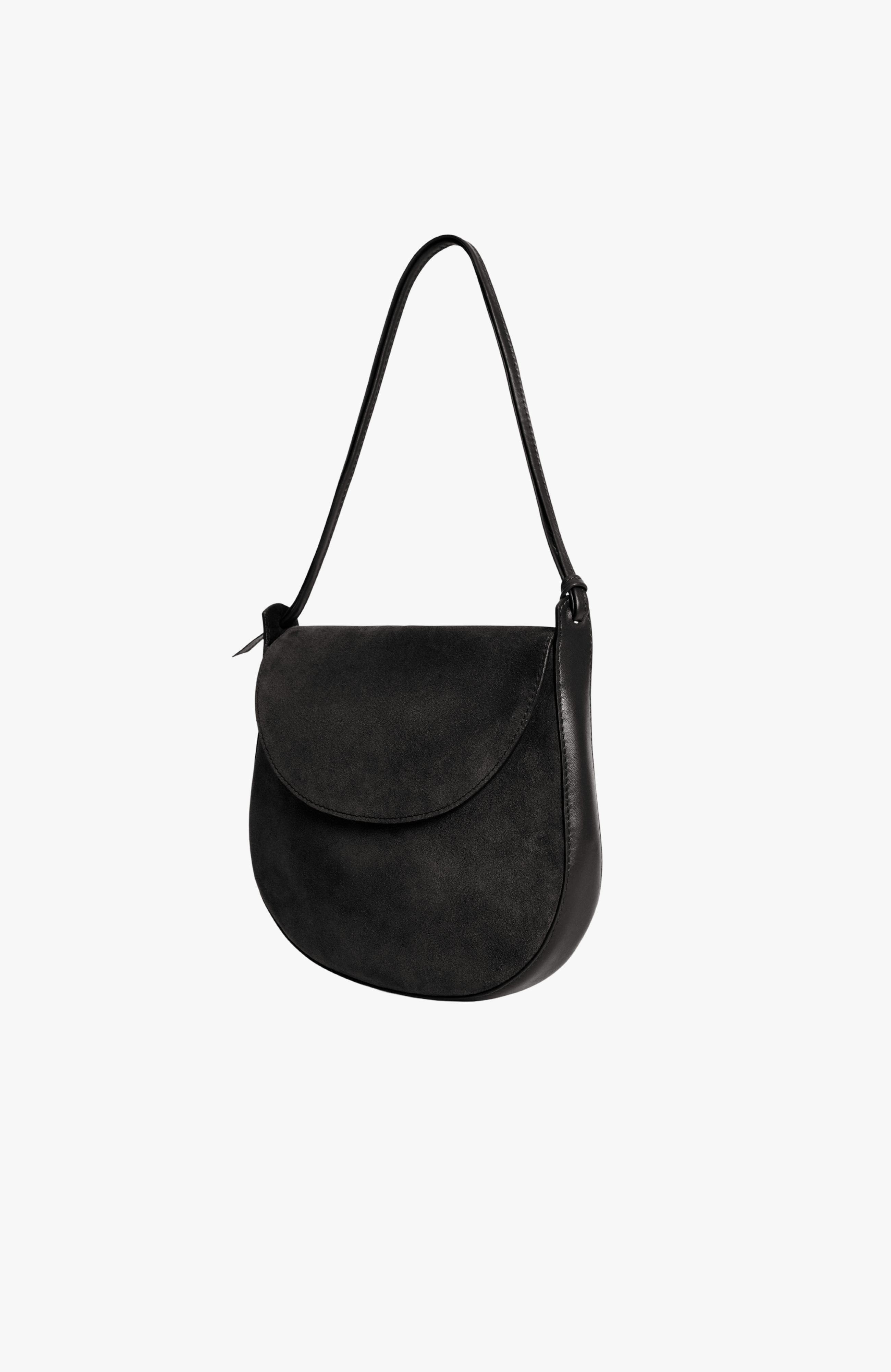 Juliette Half-Moon Leather Shoulder Bag, Alternate, color, Black Suede
