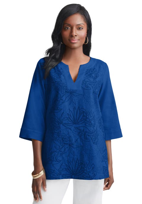 Linen V-Neck Embroidered Tunic
