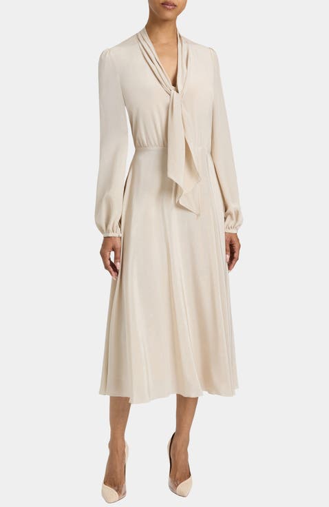 Jenn Silk Tie Neck Midi Dress