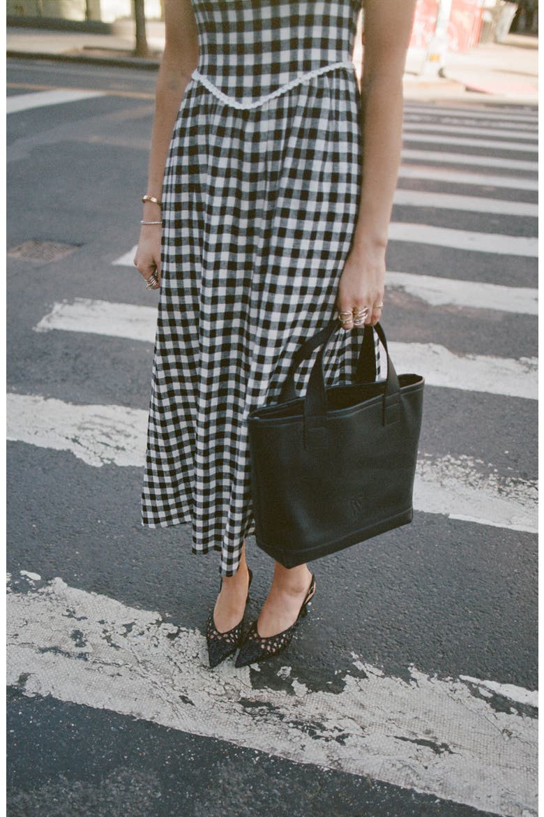 x Styled by COCO! Gracie Gingham Linen Blend Midi Dress, Alternate, color, BLACK GINGHAM