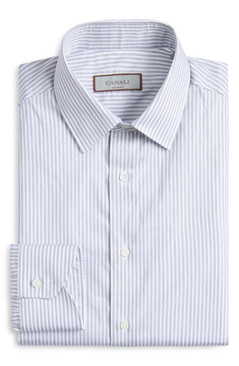 Regular Fit Stripe Cotton Poplin Dress Shirt