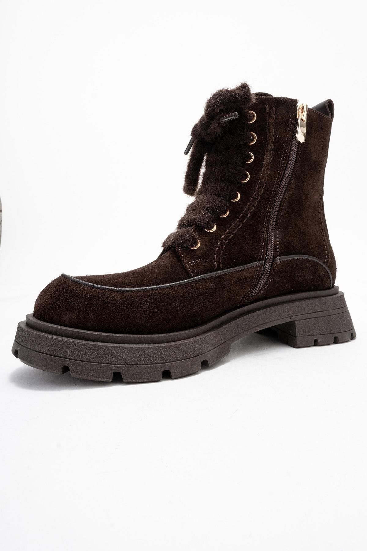 Mina Leather Combat Boot, Alternate, color, Brown Suede Leather