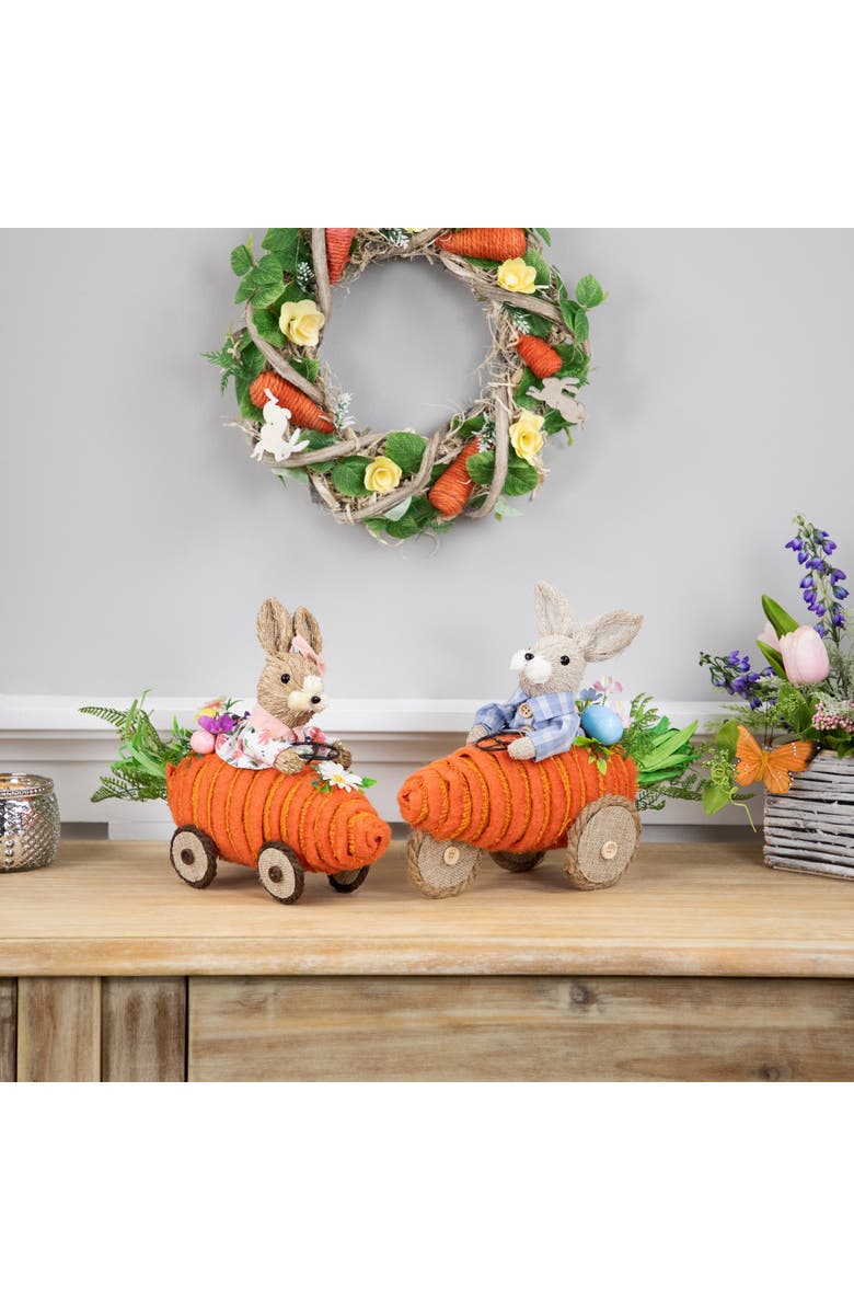 Northlight Boy Bunny with Carrot Car Easter Decoration - 13", Alternate, color, Orange