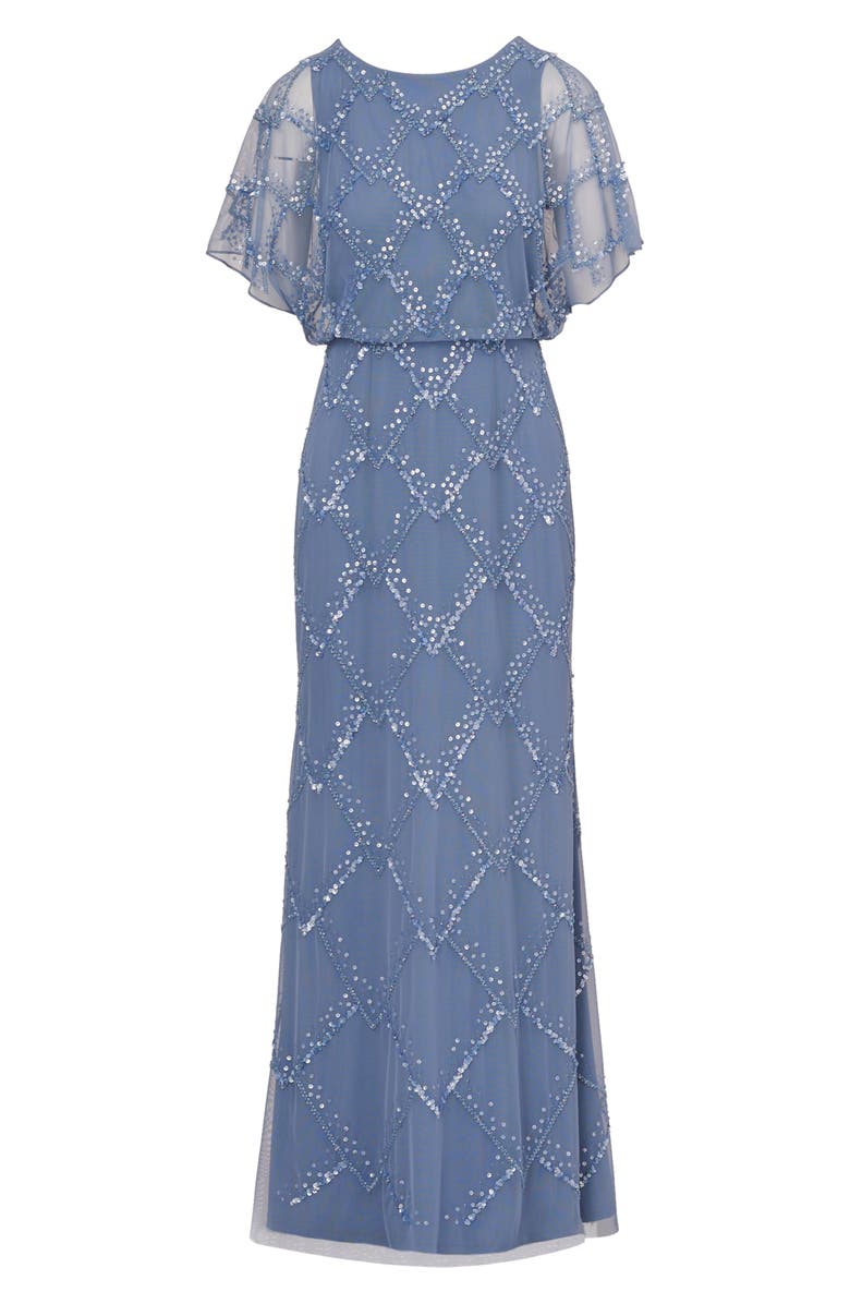 Adrianna Papell Beaded Flutter Sleeve Sheath Gown, Alternate, color,