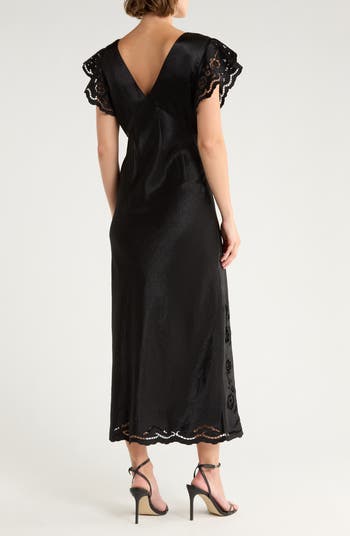 Mckenna Lace Trim Satin Midi Dress