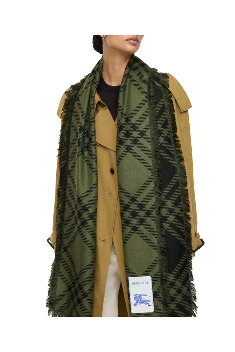 Wide Check Wool Silk Scarf, Alternate, color, Shrub green/black