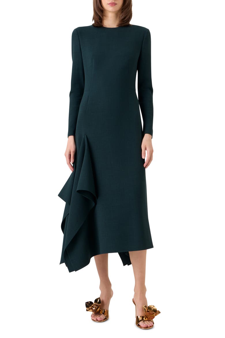 Wool Double Face Midi Dress, Main, color, FOREST GREEN