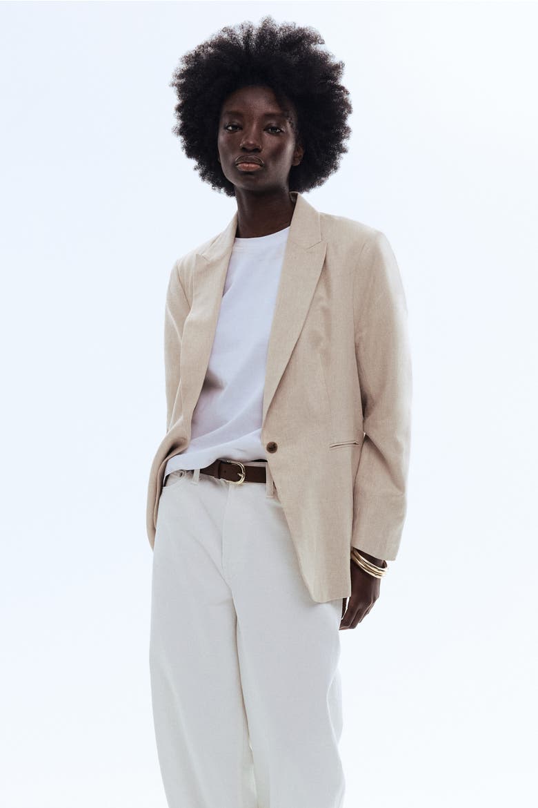 Linen-blend Blazer, Alternate, color, Light beige