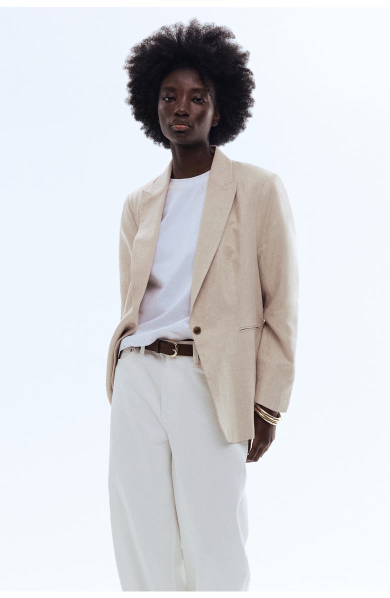 H&M Linen-blend Blazer, Alternate, color, Light Beige