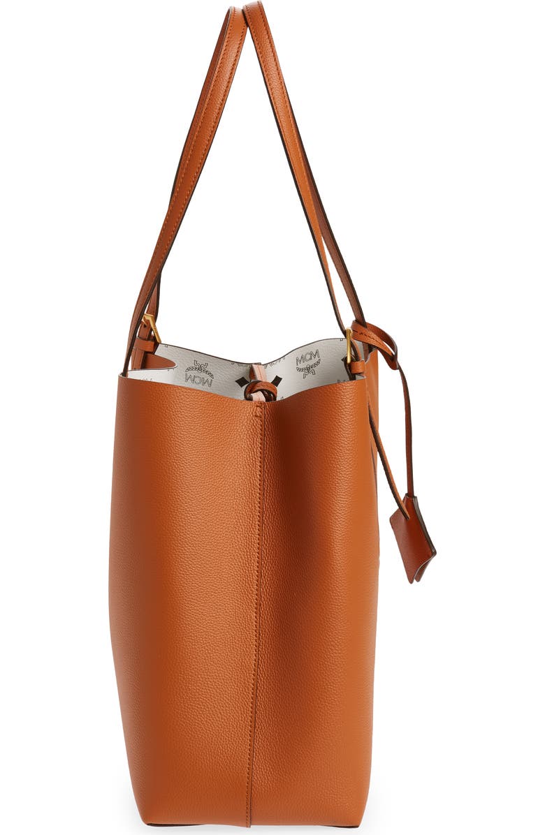 MCM Medium Lauretos Reversible Leather Shopper Bag, Alternate, color, Cognac