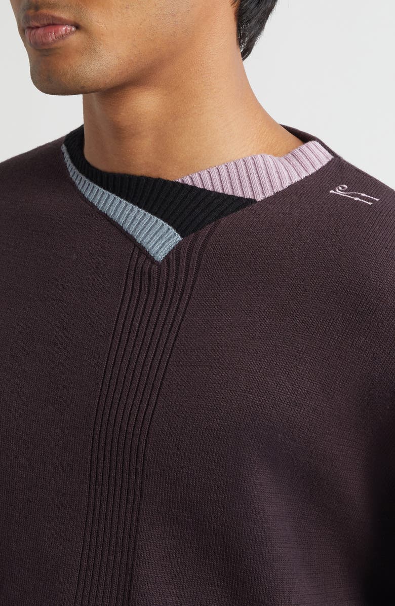 KIKO KOSTADINOV Vig Multi Collar Wool & Silk Sweater, Alternate, color, Dark Brown/ Pine/ Lilac