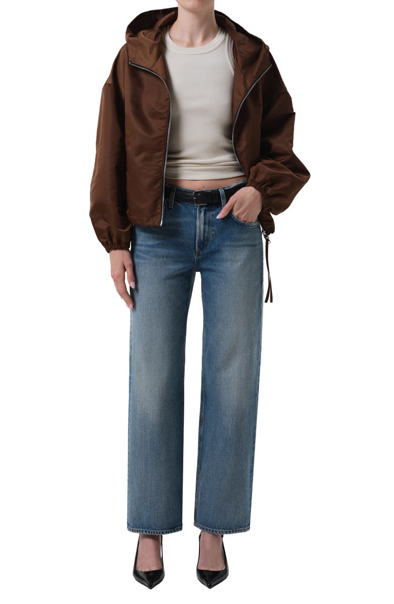 Citizens of Humanity Crop Cotton Taffeta Windbreaker, Alternate, color, Brown