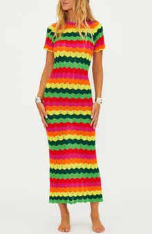 Beach Riot Emory Wave Stripe Pointelle Knit Cover-Up Maxi Dress