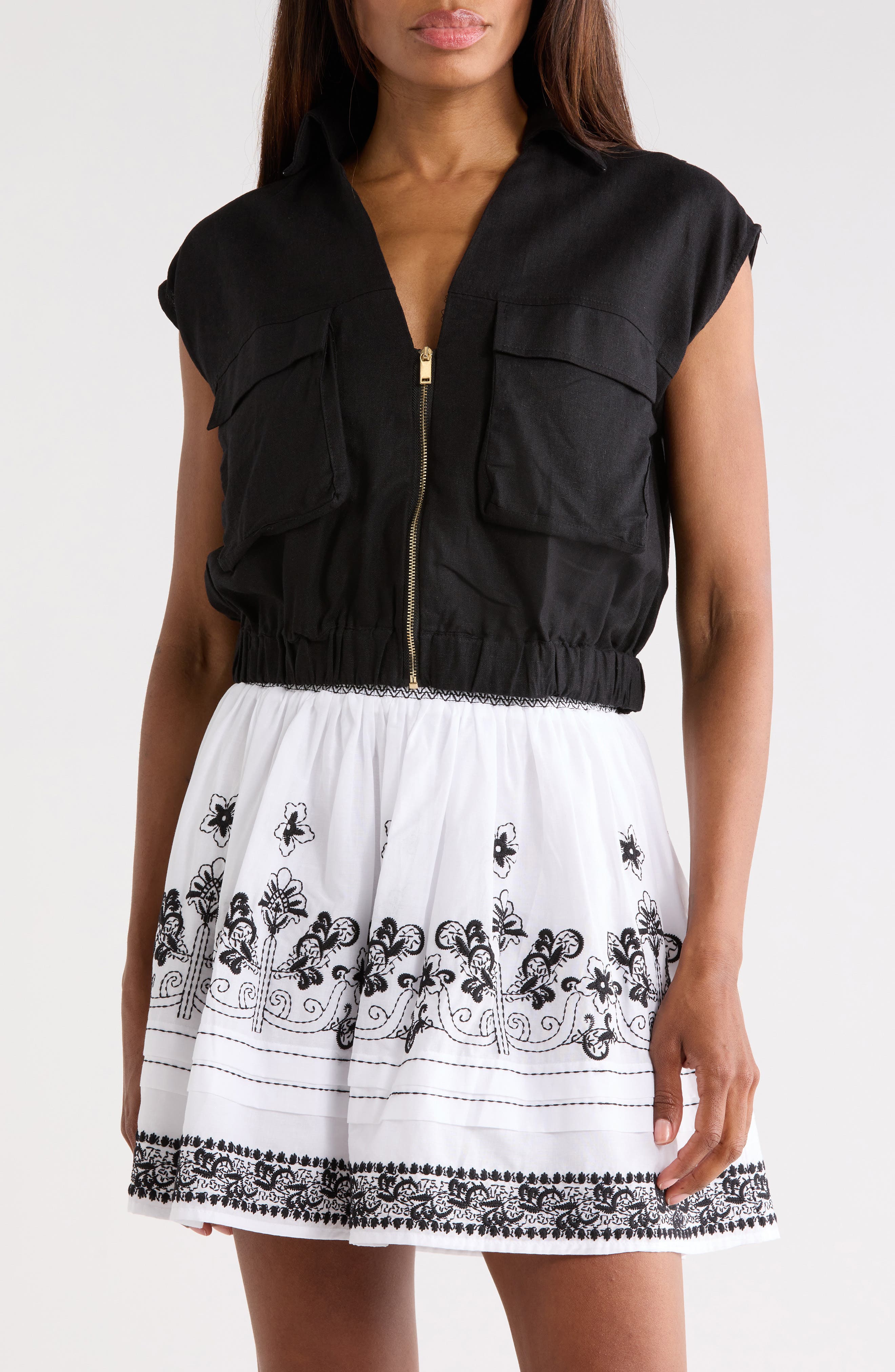 JASON WU Zip Front Linen Blend Crop Top