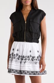 JASON WU Zip Front Linen Blend Crop Top