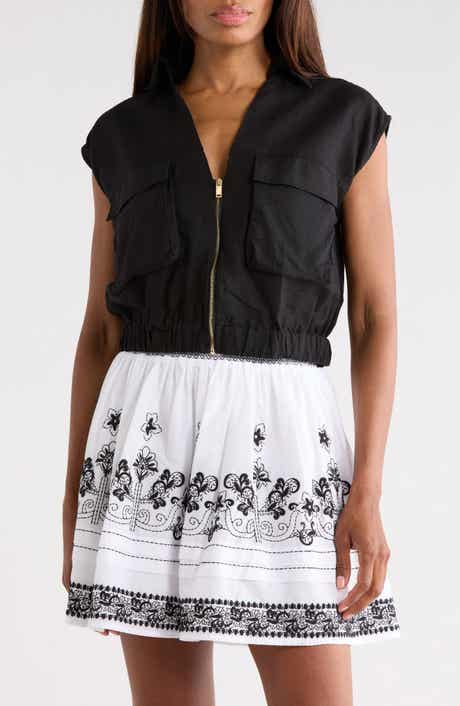 JASON WU Zip Front Linen Blend Crop Top