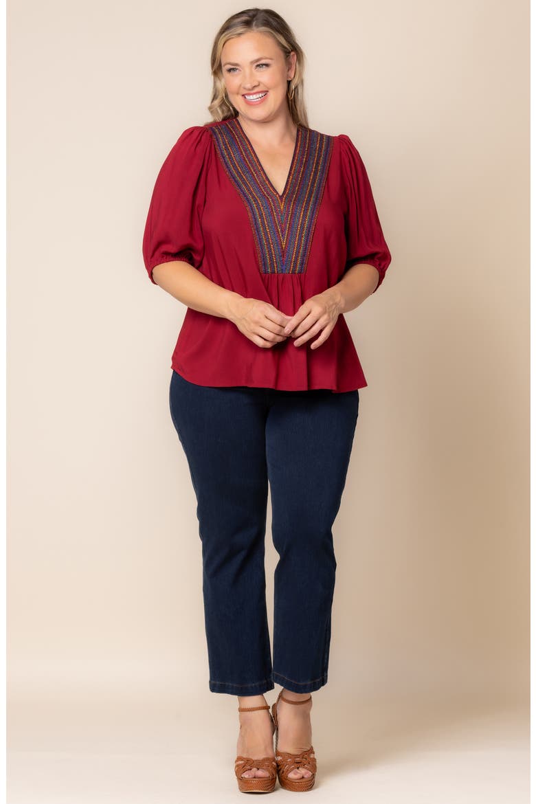 Tacoma Trimmed V-Neck Top, Alternate, color, CRIMSON RED