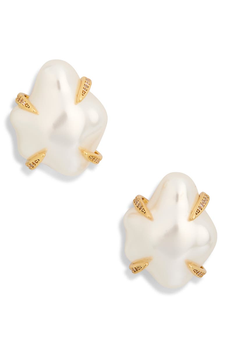 Kenneth Jay Lane Faux Pearl Stud Earrings, Main, color, Gold