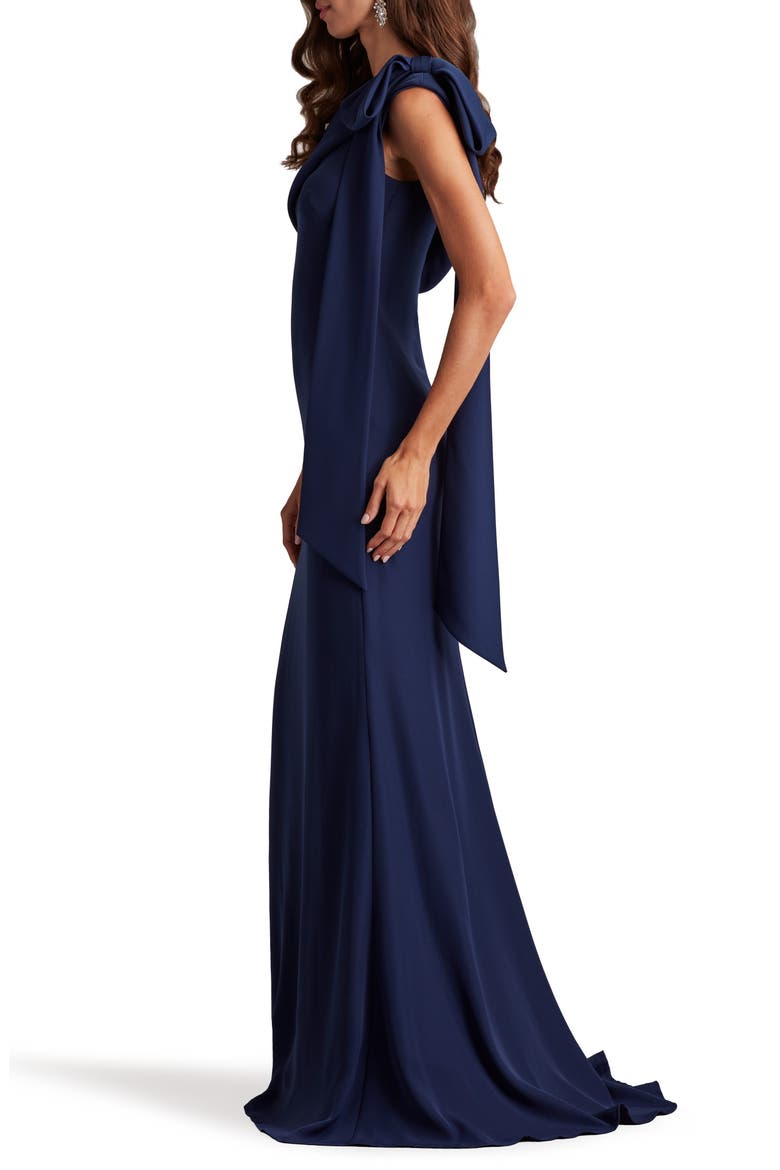 One-Shoulder Crepe Column Gown, Alternate, color, NAVY