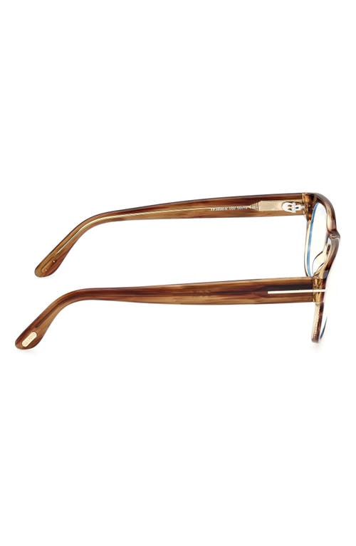 Tom Ford 52mm Square Blue Light Blocking Optical Glasses In Striped Brown/t Logo