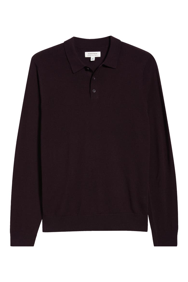 Washable Merino Wool Polo Sweater, Alternate, color, PURPLE PLUM