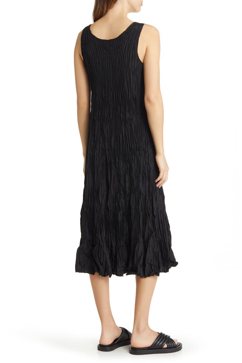 Tiered Pleated Silk Midi Dress, Alternate, color, BLACK