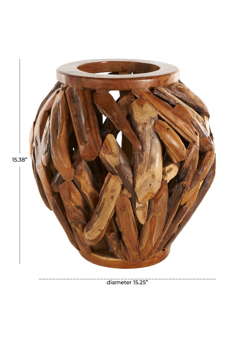Teak Wood Vase, Alternate, color, BROWN