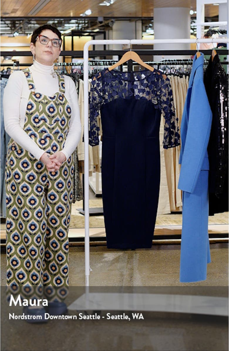 Social Lace Sleeve Scuba Crepe Cocktail Dress, sales video thumbnail