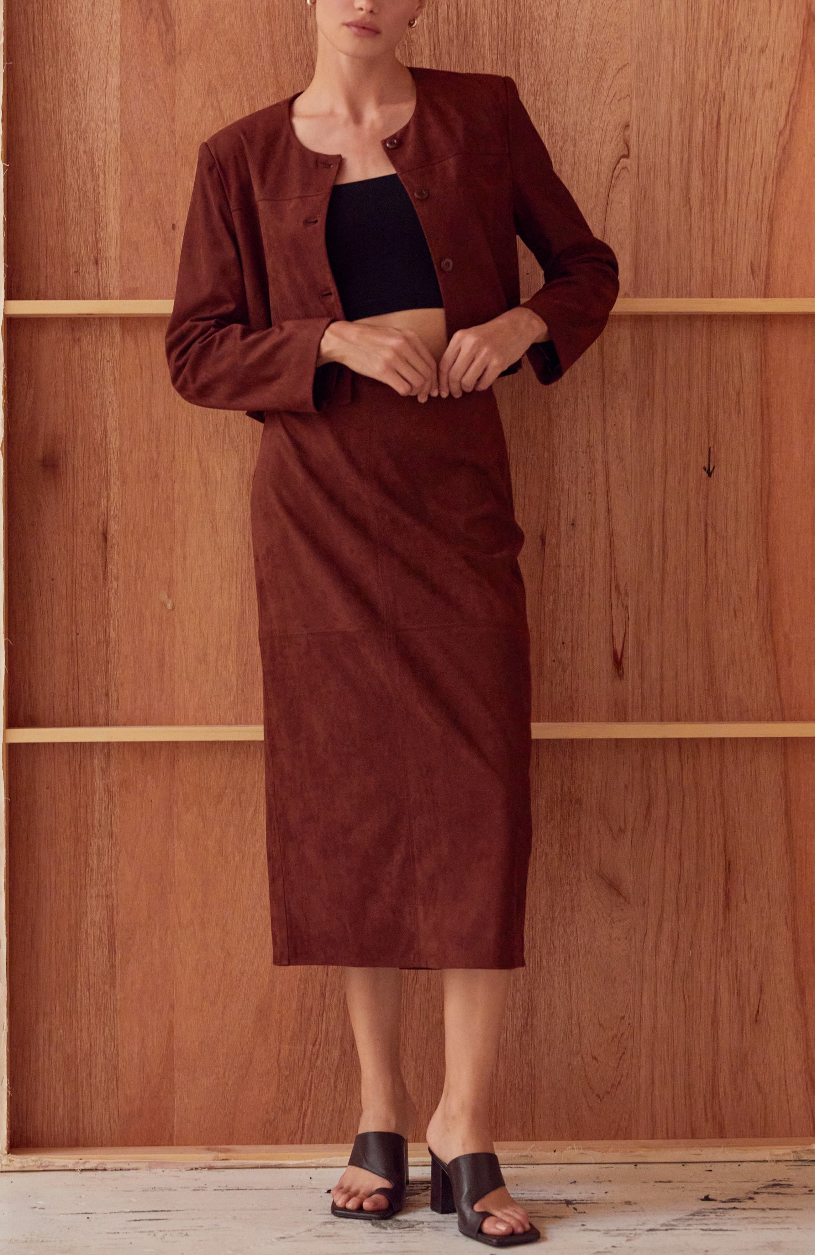 Faux Suede Pencil Midi Skirt - image 2