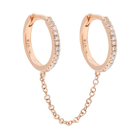 Diamond Double Huggie Chain Earring 14K